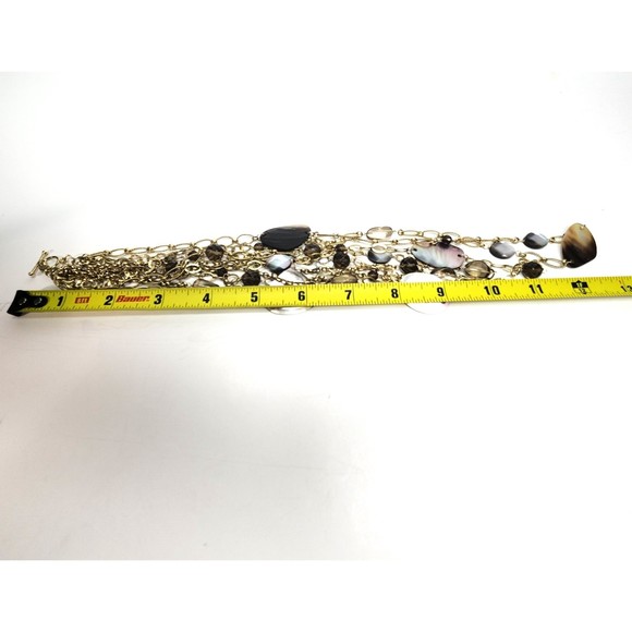 Multi Layer Chain & Mother of Pearl Necklace Toggle 925 Clasp 26 in. Gold Tone - Picture 7 of 8